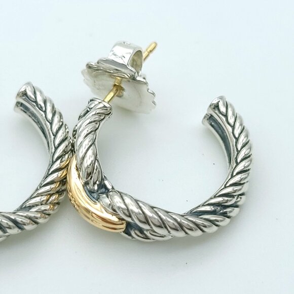 David Yurman Sterling Silver & 18k Gold 22mm Cable Loop Hoop Earrings - Picture 8 of 9